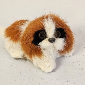 Adorable Real Fur Realistic Dog Figurine Figure Shih Tzu Pekingese Collectible
